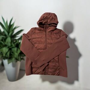 Lululemon Womens Down For A Run Jacket Full Zip Quilted Hooded Maroon 12